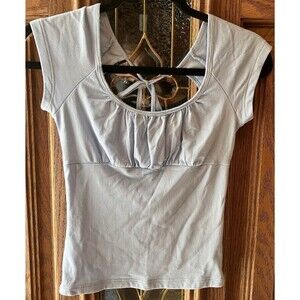 VTG US Boys Women's Bow Back Tie Empire Cut Top Cap Sleeve Cool Blue Size M Y2K